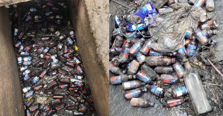 নারায়ণগঞ্জে পদ্মা ডিপো এলাকায় ড্রেনে মিললো ফেনসিডিল বোতল