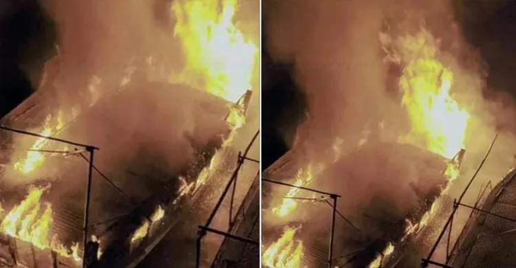 নদীর ঘাটে নিকলীতে যাত্রীবাহী ট্রলারে আগুন