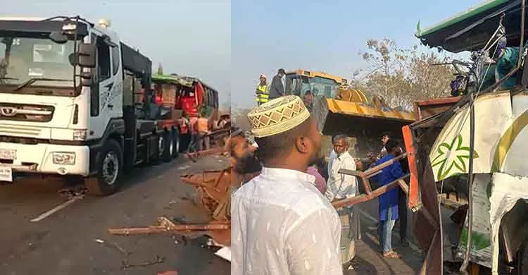 শরীয়তপুরে যাত্রী নামানোর সময় পেছন থেকে আরেক বাসের ধাক্কায় নিহত ২