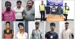 আশুলিয়ায় অটোরিকশা ছিনতাই চক্রের ৩ সদস্যসহ মাদক ও অস্ত্রসহ আটক ৮