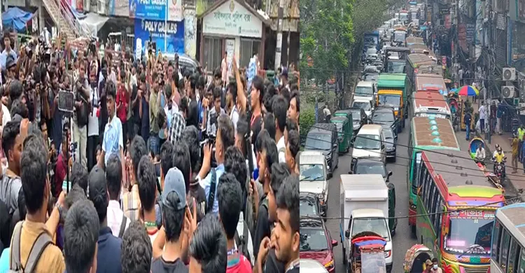 বিভিন্ন স্লোগান দিয়ে সায়েন্সল্যাবের সড়ক অবরোধ, তীব্র যানজট