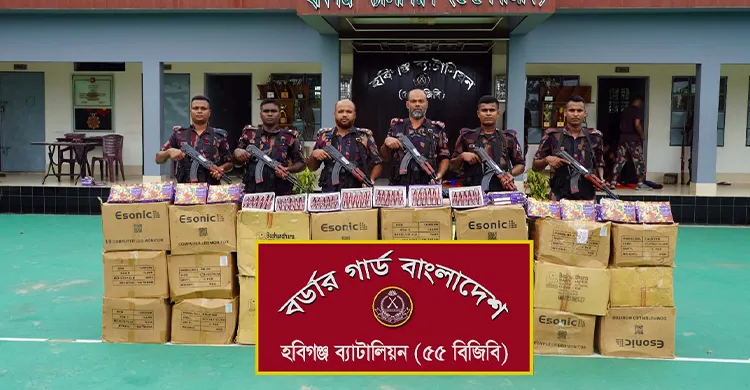 হবিগঞ্জ সীমান্তে বিজিবির অভিযানে ৫১ লাখ টাকার ভারতীয় অবৈধ কসমেটিক্সসহ ট্রাক জব্দ