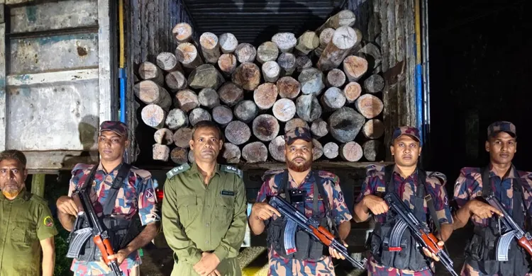 বিজিবির অভিযানে ৬০ লাখ টাকার গর্জন কাঠ ও কাভার্ড ভ্যান জব্দ