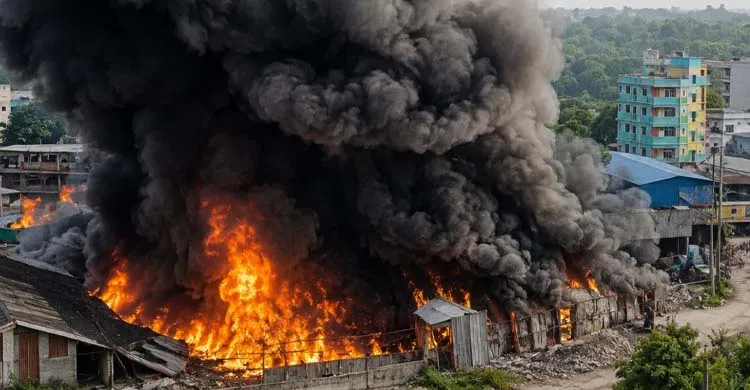 ২ ঘণ্টা পর গাজীপুরের ঝুটের গোডাউনের আগুন নিয়ন্ত্রণে
