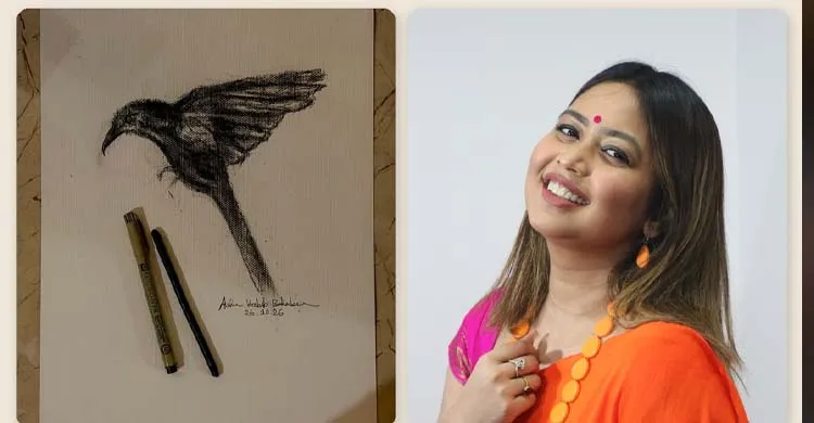 নিজের আঁকা ছবিতে কাকদের বাঁচিয়ে রাখতে চান ভাবনা